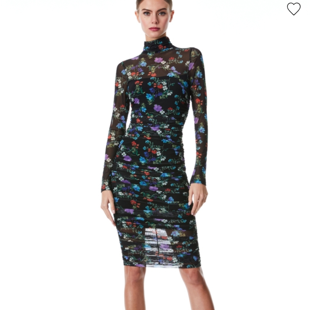 NWT Alice + Olivia Delora Turtleneck Long Sleeve Midi Dress - Picture 2 of 10
